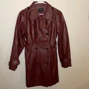 Women’s Maroon Leather Trench Coat